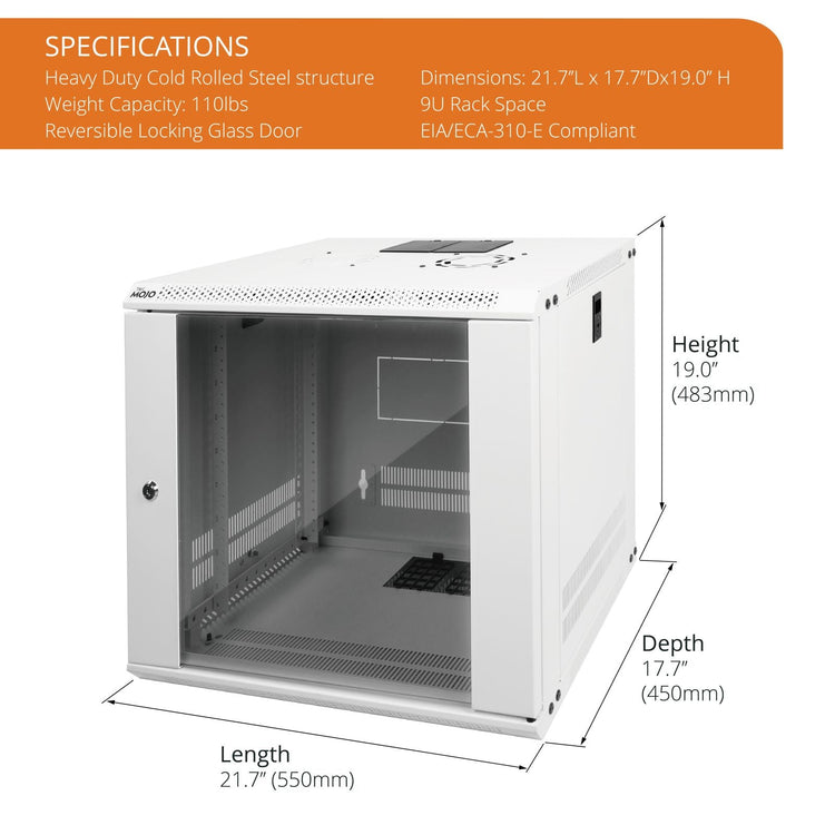Specifications:Tecmojo 9U 450mm Depth White Glass Door Standard Wall Mount Cabinet(Flat Pack)