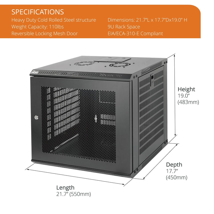Specifications:Tecmojo 9U 450mm Depth Black Mesh Door Standard Wall Mount Cabinet(Flat Pack)
