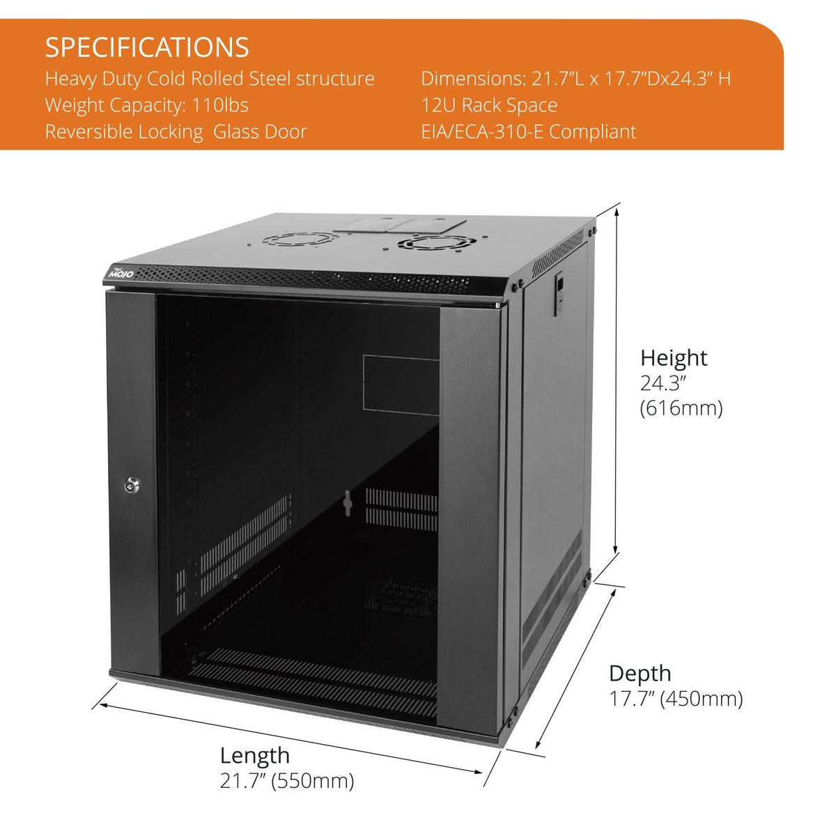 Specifications:Tecmojo 12U 450mm Depth Black Glass Door Standard Wall Mount Cabinet(Flat Pack)