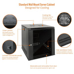 Designed for Cooling:Tecmojo 12U 450mm Depth Black Glass Door Standard Wall Mount Cabinet(Flat Pack)