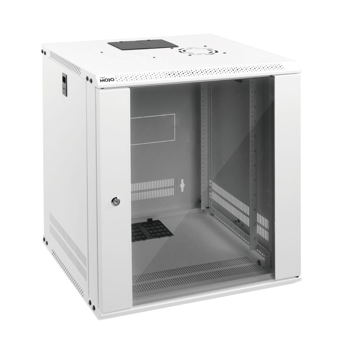 White background picture:Tecmojo 12U 450mm Depth White Glass Door Standard Wall Mount Cabinet(Flat Pack)