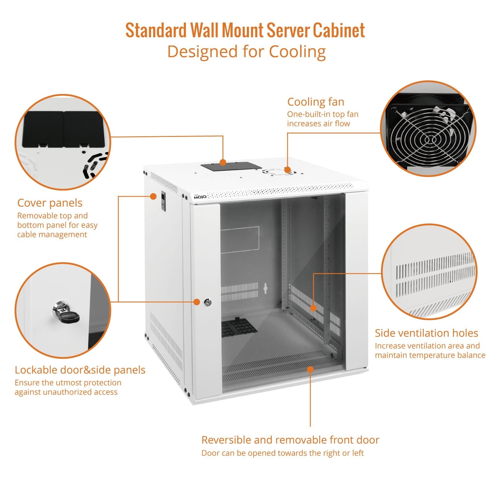 Designed for Cooling:Tecmojo 12U 450mm Depth White Glass Door Standard Wall Mount Cabinet(Flat Pack)