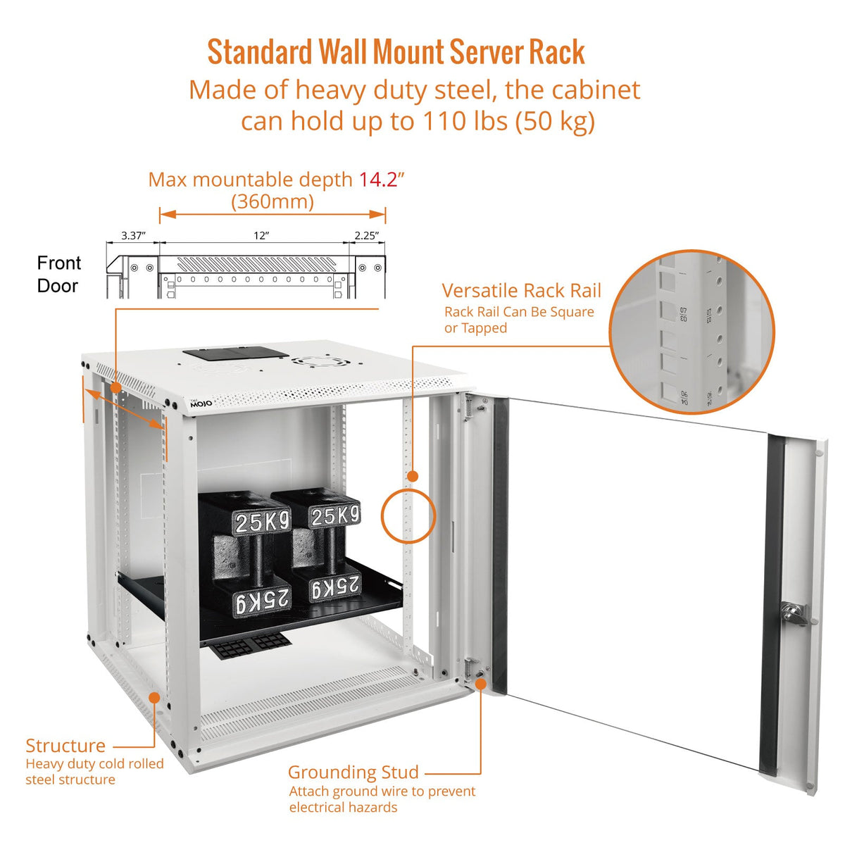 Made of heavy duty steel:Tecmojo 12U 450mm Depth White Glass Door Standard Wall Mount Cabinet(Flat Pack)