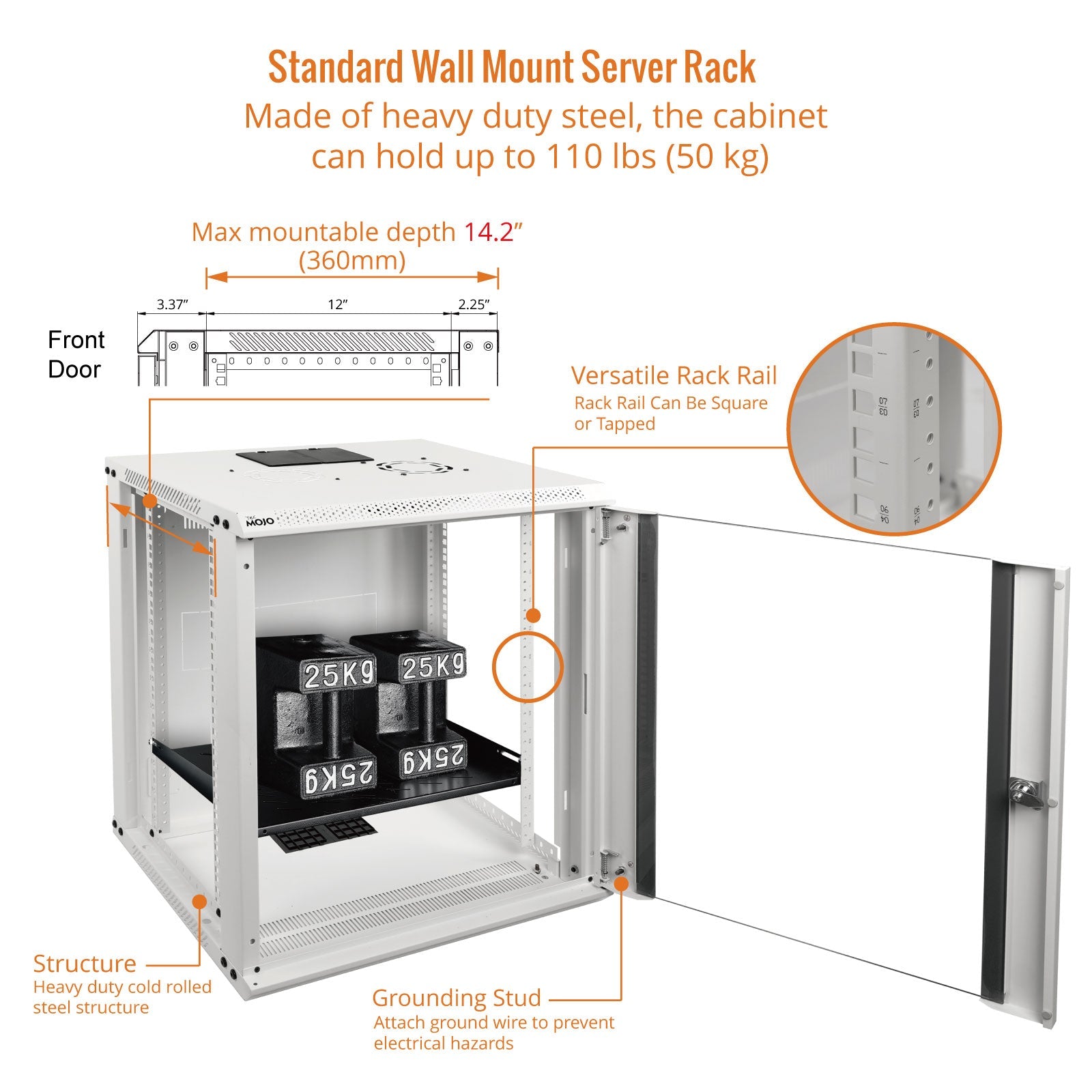 Made of heavy duty steel:Tecmojo 12U 450mm Depth White Glass Door Standard Wall Mount Cabinet(Flat Pack)