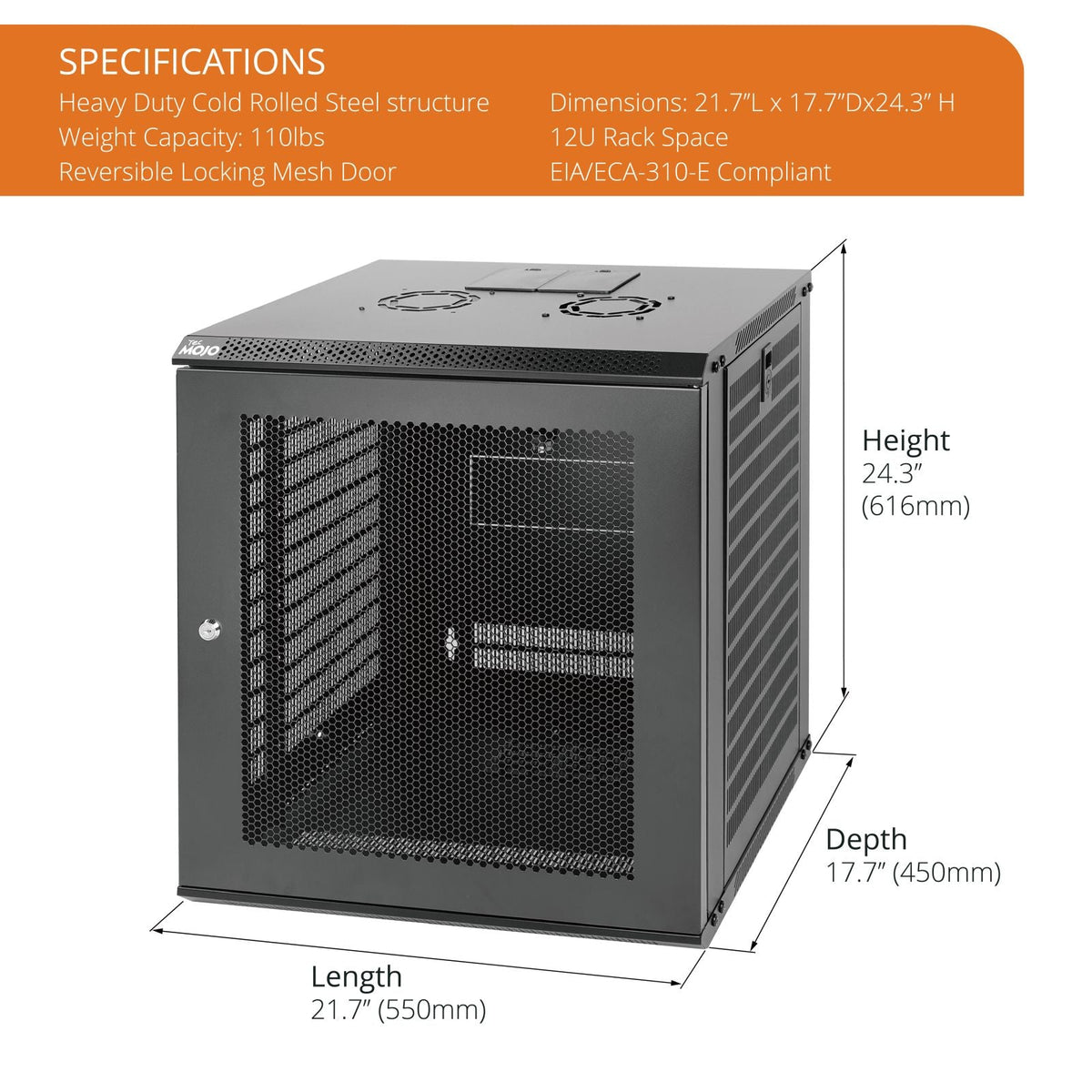 Specifications:Tecmojo 12U 450mm Depth Black Mesh Door Standard Wall Mount Cabinet(Flat Pack)