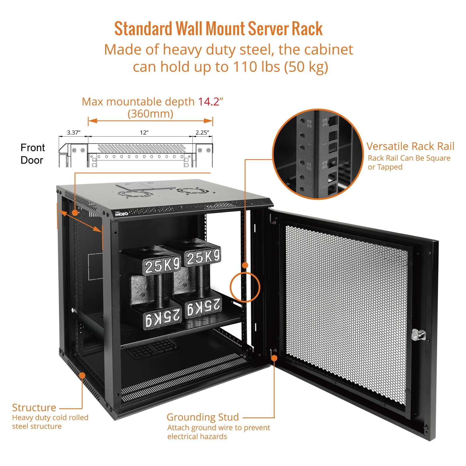 Made of heavy duty steel:Tecmojo 12U 450mm Depth Black Mesh Door Standard Wall Mount Cabinet(Flat Pack)