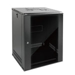 White background picture:Tecmojo 15U 450mm Depth Black Glass Door Standard Wall Mount Cabinet(Flat Pack)