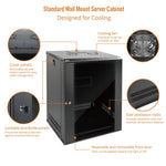 Designed for Cooling:Tecmojo 15U 450mm Depth Black Glass Door Standard Wall Mount Cabinet(Flat Pack)