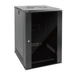 White background picture:Tecmojo 18U 450mm Depth Black Glass Door Standard Wall Mount Cabinet(Flat Pack)