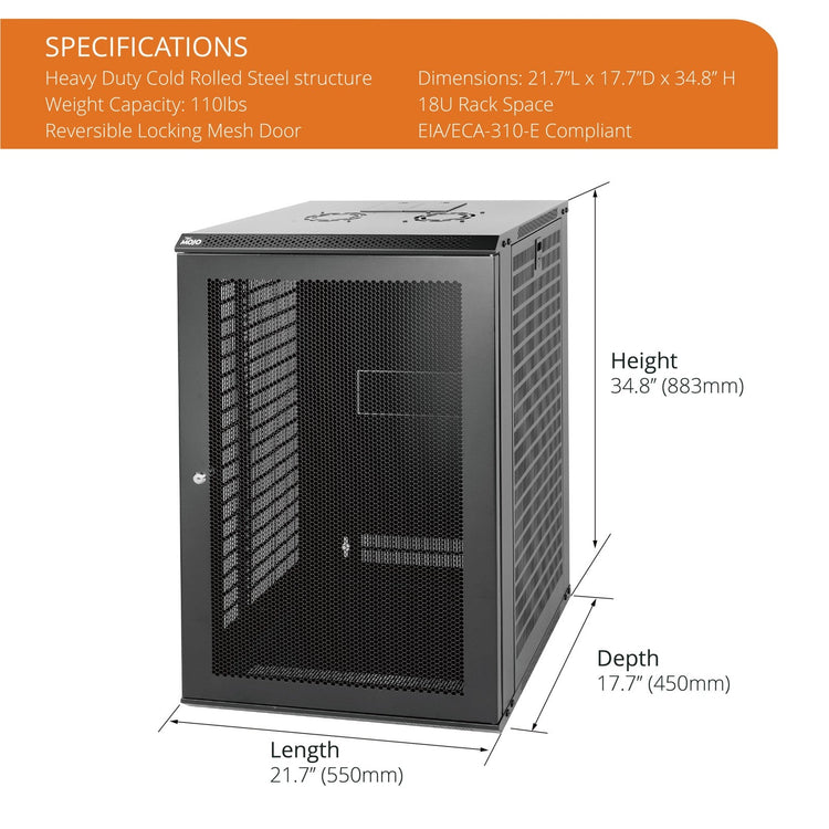 Specifications:Tecmojo 18U 450mm Depth Black Mesh Door Standard Wall Mount Cabinet(Flat Pack)