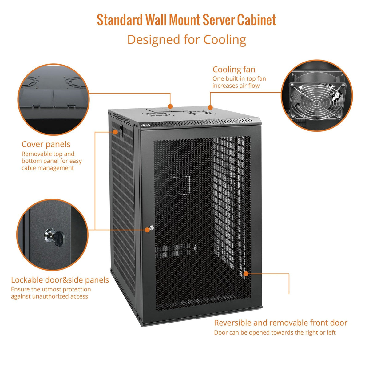 Designed for Cooling:Tecmojo 18U 450mm Depth Black Mesh Door Standard Wall Mount Cabinet(Flat Pack)