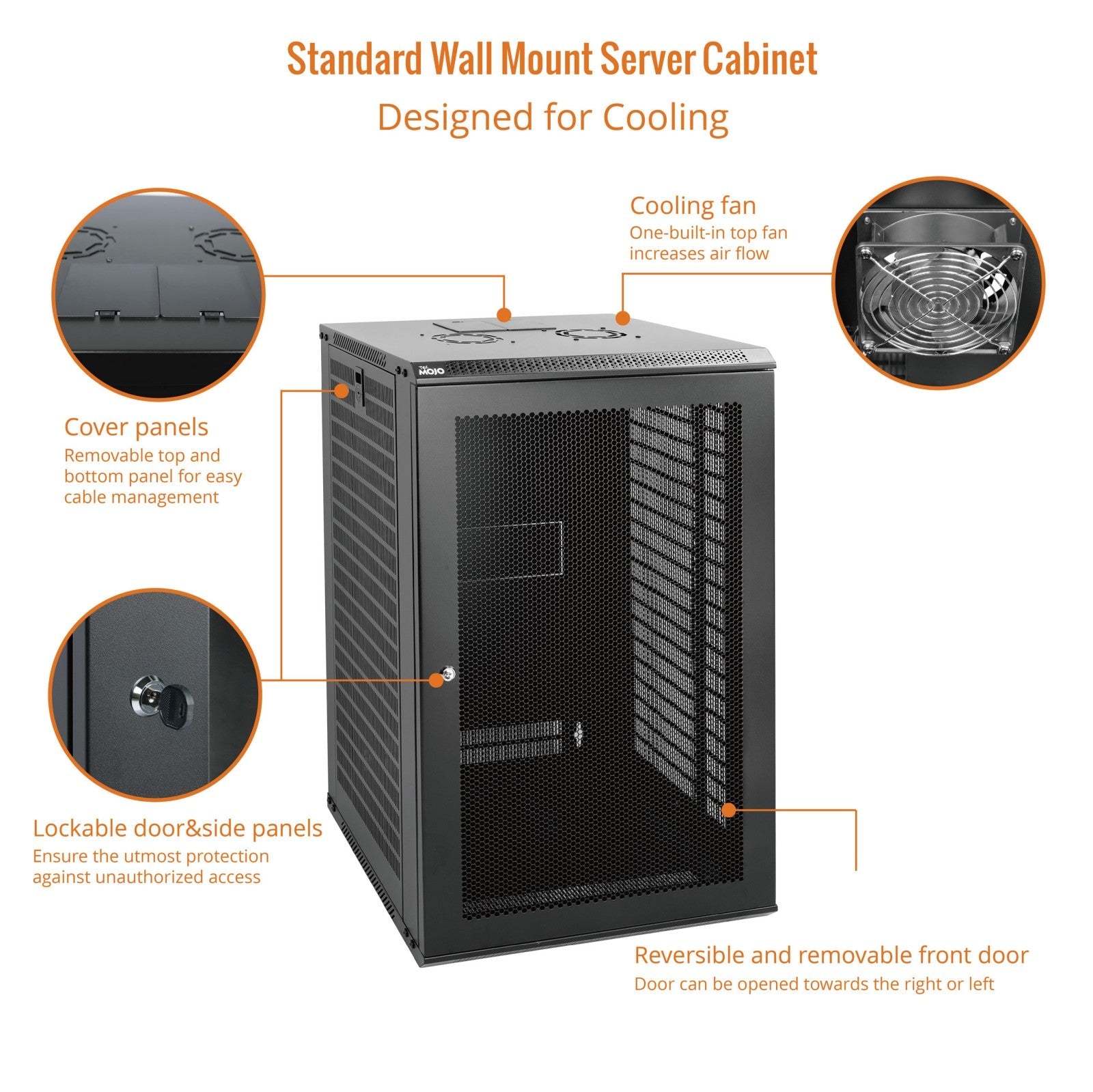 Designed for Cooling:Tecmojo 18U 450mm Depth Black Mesh Door Standard Wall Mount Cabinet(Flat Pack)