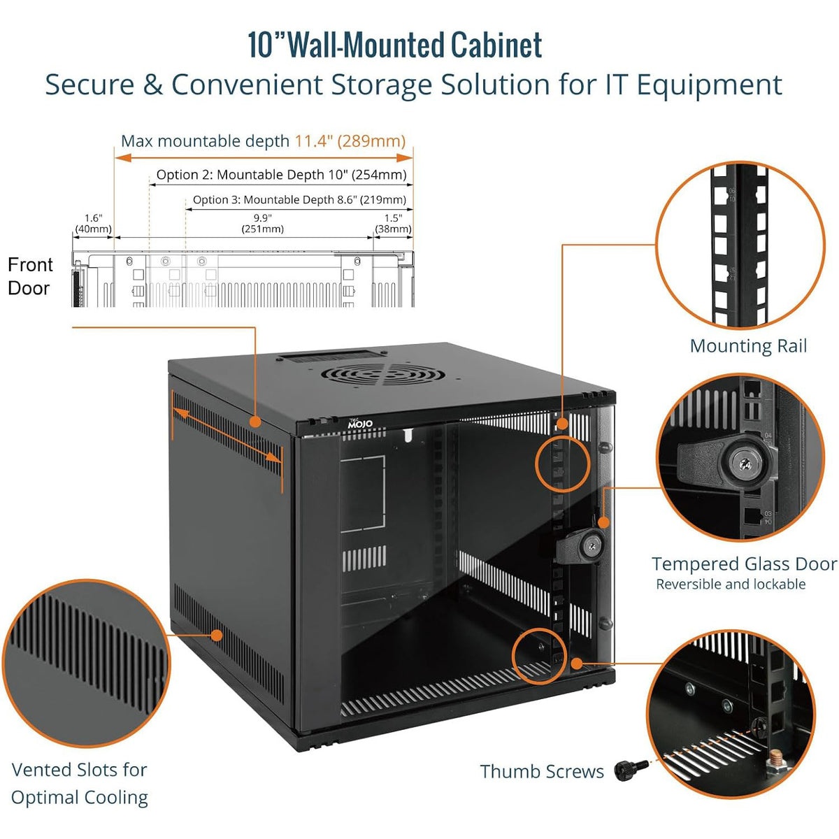Secure & Convenient Storage Solution for IT Equipment:Tecmojo 6U 330mm Depth Black Glass Door Standard Wall Mount Cabinet(with Rack Shelf)