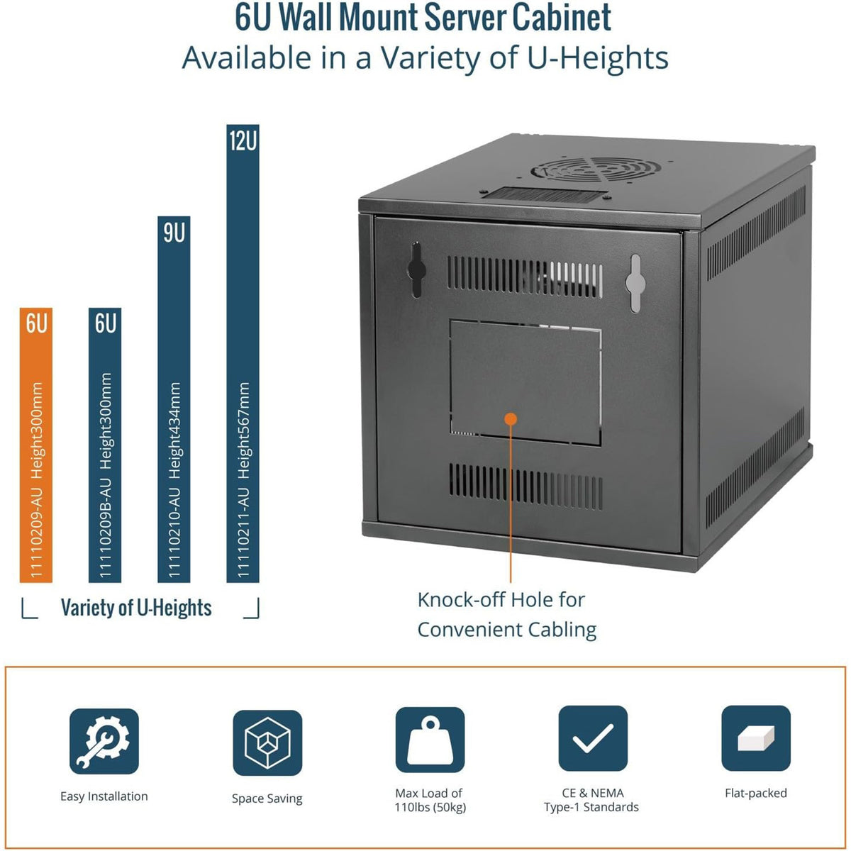 Available in a Varietv of U-Heights:Tecmojo 6U 330mm Depth Black Glass Door Standard Wall Mount Cabinet(with Rack Shelf)