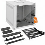 White background picture:Tecmojo 6U 300mm Depth White Glass Door Standard Wall Mount Cabinet(with Rack Shelf)