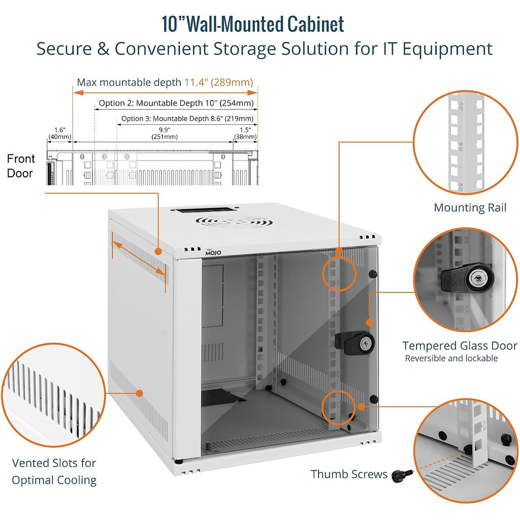 Secure & Convenient Storage Solution for IT Equipment:Tecmojo 6U 300mm Depth White Glass Door Standard Wall Mount Cabinet(with Rack Shelf)
