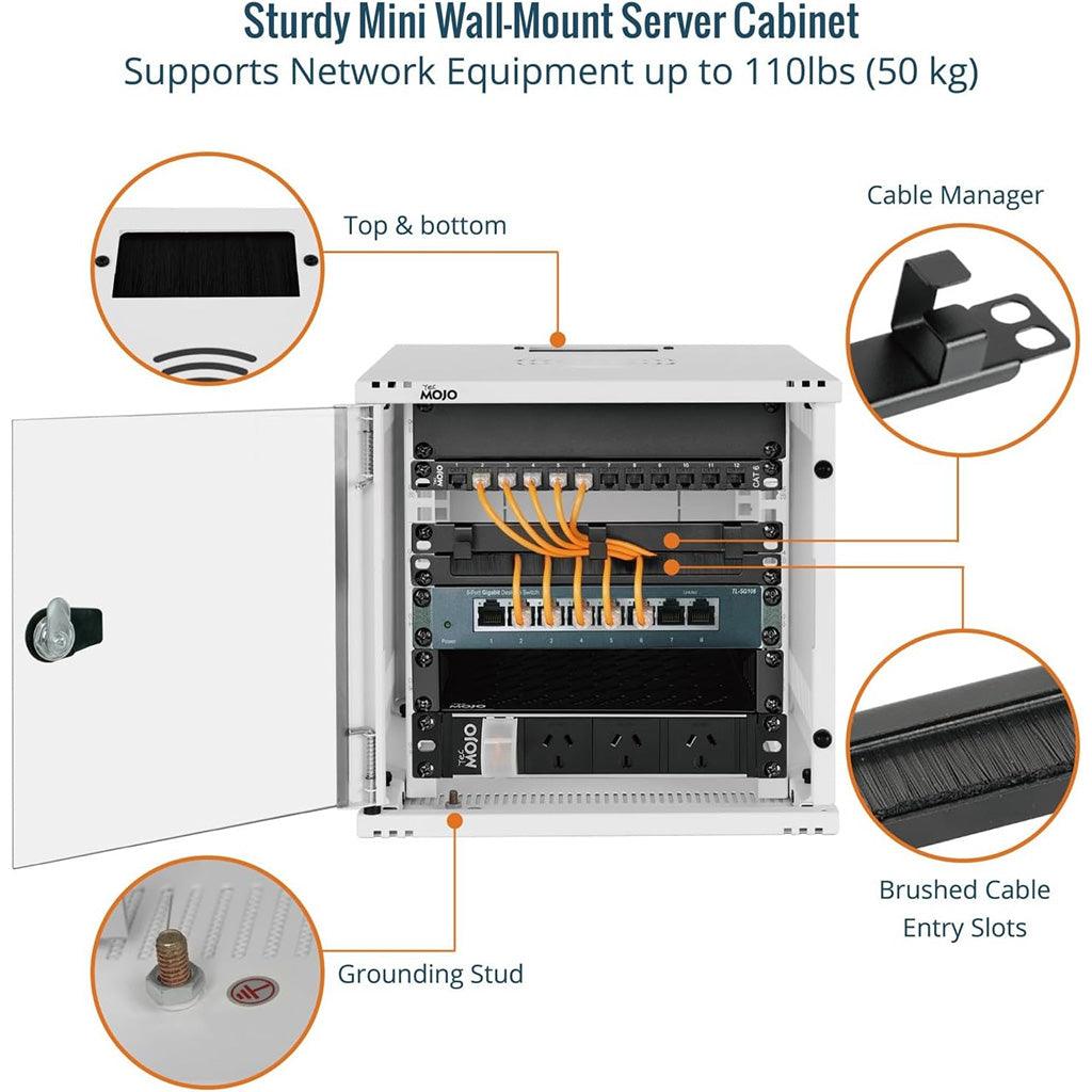 Made of heavy duty steel:Tecmojo 6U 300mm Depth White Glass Door Standard Wall Mount Cabinet(with Rack Shelf)
