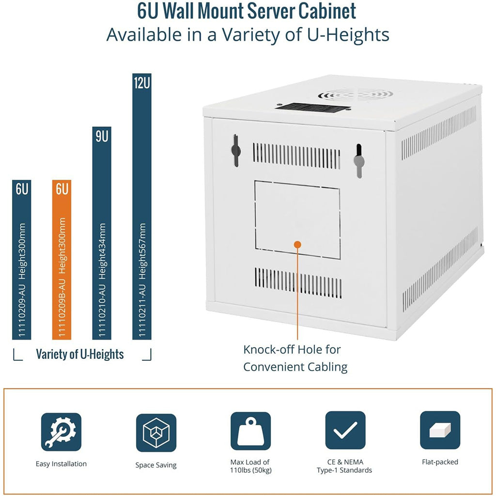 Available in a Varietv of U-Heights:Tecmojo 6U 300mm Depth White Glass Door Standard Wall Mount Cabinet(with Rack Shelf)