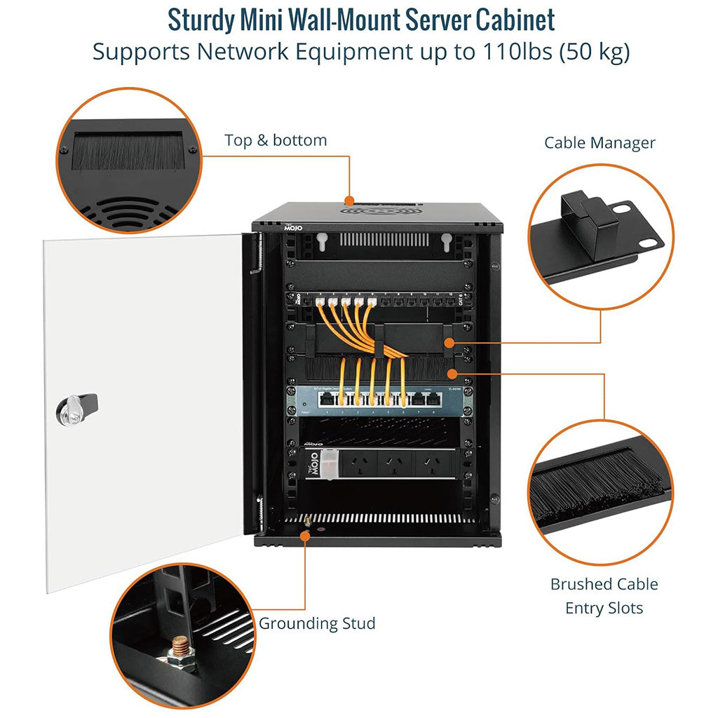 Made of heavy duty steel:Tecmojo 9U 330mm Depth Black Glass Door Standard Wall Mount Cabinet(with Rack Shelf)