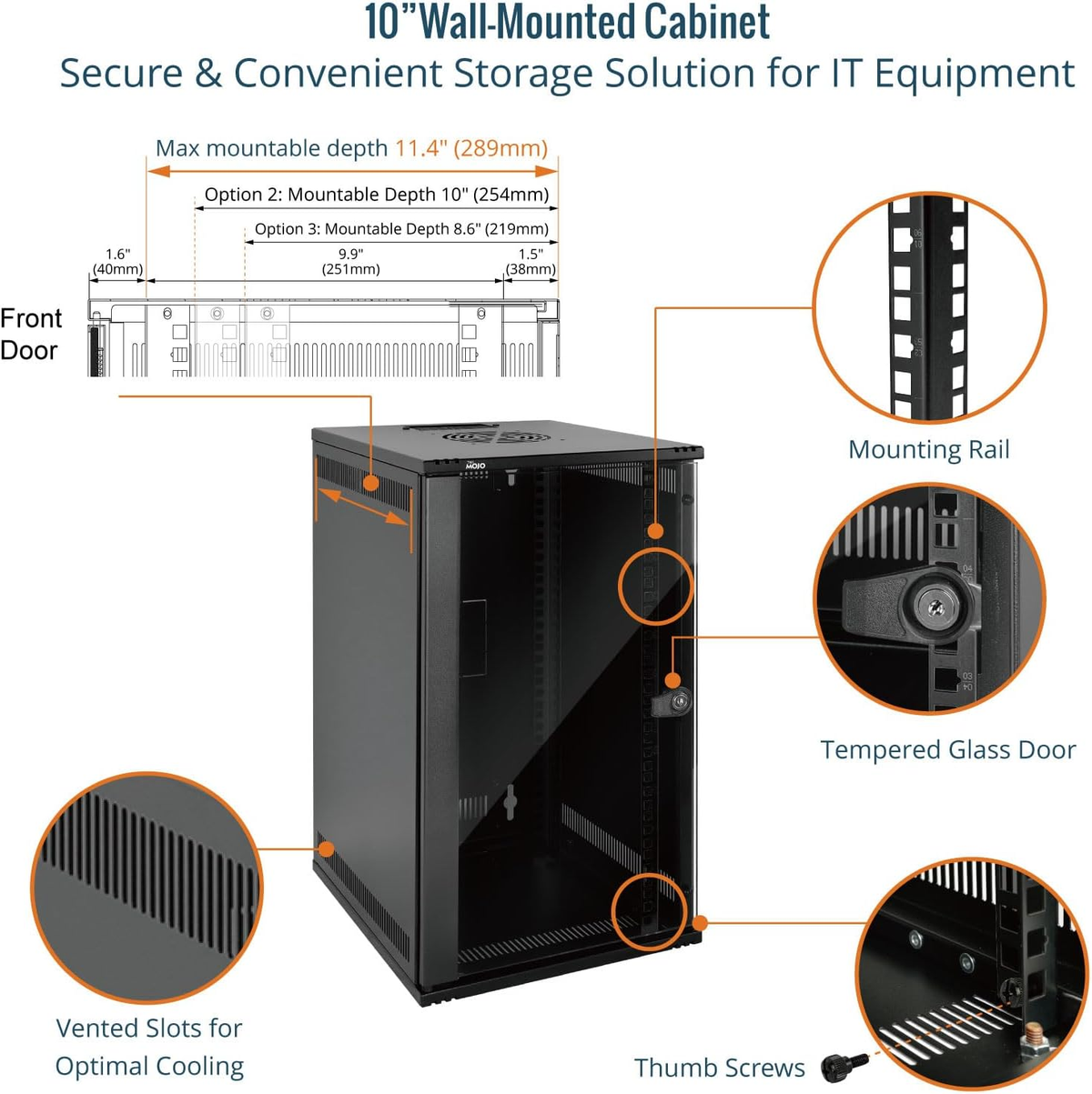ecure & Convenient Storage Solution for IT Equipment:Tecmojo 12U 330mm Depth Black Glass Door Standard Wall Mount Cabinet(with Rack Shelf)