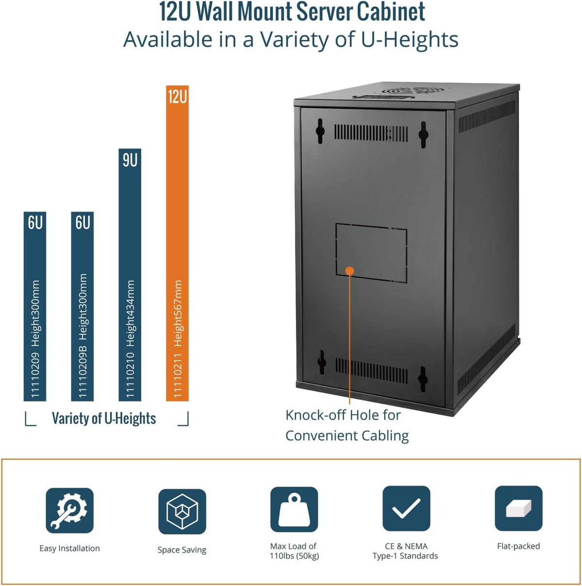 Available in a Variety of U-Heights:Tecmojo 12U 330mm Depth Black Glass Door Standard Wall Mount Cabinet(with Rack Shelf)
