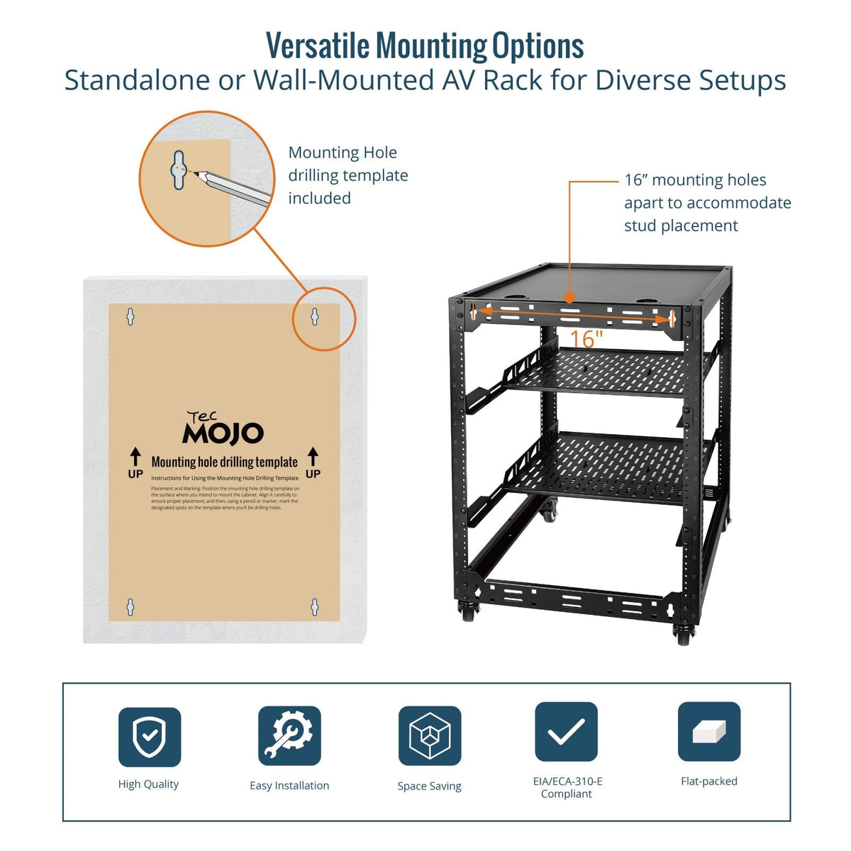 Diverse Setups:Tecmojo 16U Open Frame Network Rack with Casters for 19" Networking Device