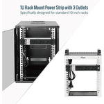Tecmojo 10 Inch Rack Mount PDU 1U 3 Outlets Power Strip with Reversible Mounting Plate, Power Distribution Unit for 10 Inch Server Cabinet Rack, 2m Power Cord, Double-Break Switch, 10A 250V 50/60HZ