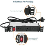 Tecmojo 10 Inch Rack Mount PDU 1U 3 Outlets Power Strip with Reversible Mounting Plate, Power Distribution Unit for 10 Inch Server Cabinet Rack, 2m Power Cord, Double-Break Switch, 10A 250V 50/60HZ