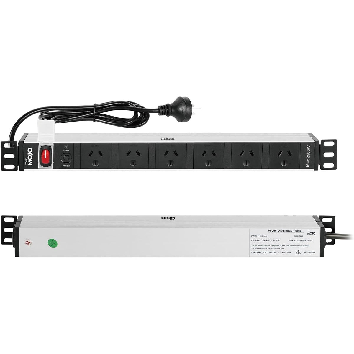Tecmojo 1U Rack Mount PDU 6 Outlet Power Strip, Power Distribution Unit for 19 Inch Server Cabinet, 2m Power Cord, Double-Break Switch, 10A 250V 50/60HZ, Black