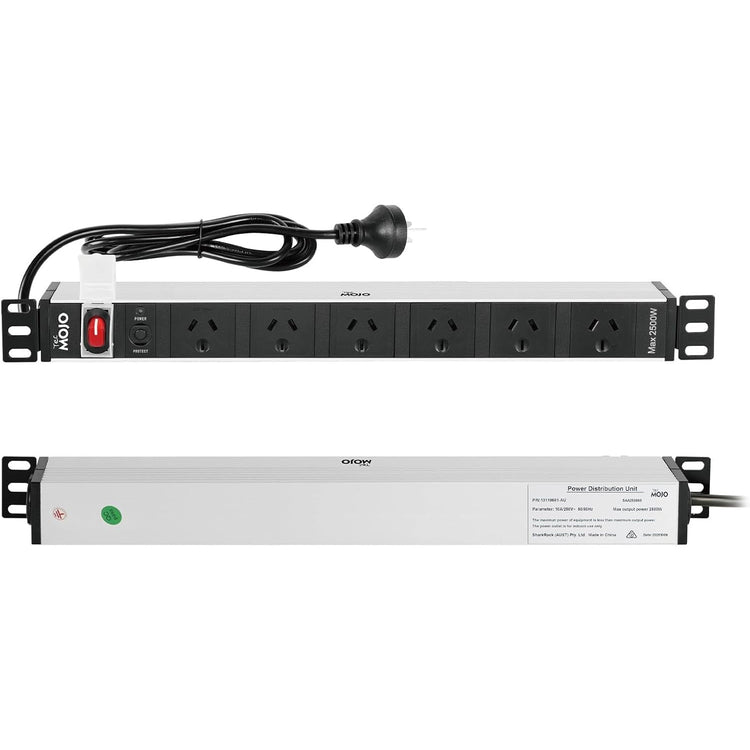 Tecmojo 1U Rack Mount PDU 6 Outlet Power Strip, Power Distribution Unit for 19 Inch Server Cabinet, 2m Power Cord, Double-Break Switch, 10A 250V 50/60HZ, Black