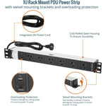 Tecmojo 1U Rack Mount PDU 6 Outlet Power Strip, Power Distribution Unit for 19 Inch Server Cabinet, 2m Power Cord, Double-Break Switch, 10A 250V 50/60HZ, Black