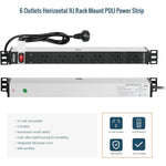 Tecmojo 1U Rack Mount PDU 6 Outlet Power Strip, Power Distribution Unit for 19 Inch Server Cabinet, 2m Power Cord, Double-Break Switch, 10A 250V 50/60HZ, Black