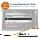 Tecmojo 1U Rack Mount PDU 8 Outlet Power Strip, Power Distribution Unit for 19 Inch Server Cabinet, 2m Power Cord, Overload Protection, 10A 250V 50/60HZ, Black