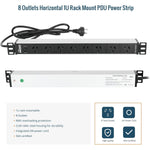Tecmojo 1U Rack Mount PDU 8 Outlet Power Strip, Power Distribution Unit for 19 Inch Server Cabinet, 2m Power Cord, Overload Protection, 10A 250V 50/60HZ, Black
