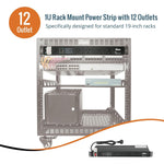 Tecmojo 12 Outlet Rack Mount PDU with Surge Protection 1U Power Distribution Unit with 1 USB and 1 Type-C Charging Ports Power Strip with Overload Protection and Switch for 19'' Equipment, 10A 250V
