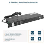 Tecmojo 12 Outlet Rack Mount PDU with Surge Protection 1U Power Distribution Unit with 1 USB and 1 Type-C Charging Ports Power Strip with Overload Protection and Switch for 19'' Equipment, 10A 250V