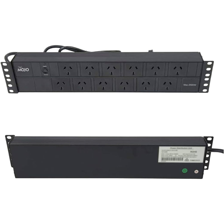 Tecmojo 2U Rack Mount PDU 12 Outlet Power Strip with Overload Protection, Power Distribution Unit for 19 Inch Server Cabinet, 2m Power Cord, 10A 250V 50/60HZ, Black