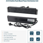 Tecmojo 2U Rack Mount PDU 12 Outlet Power Strip with Overload Protection, Power Distribution Unit for 19 Inch Server Cabinet, 2m Power Cord, 10A 250V 50/60HZ, Black