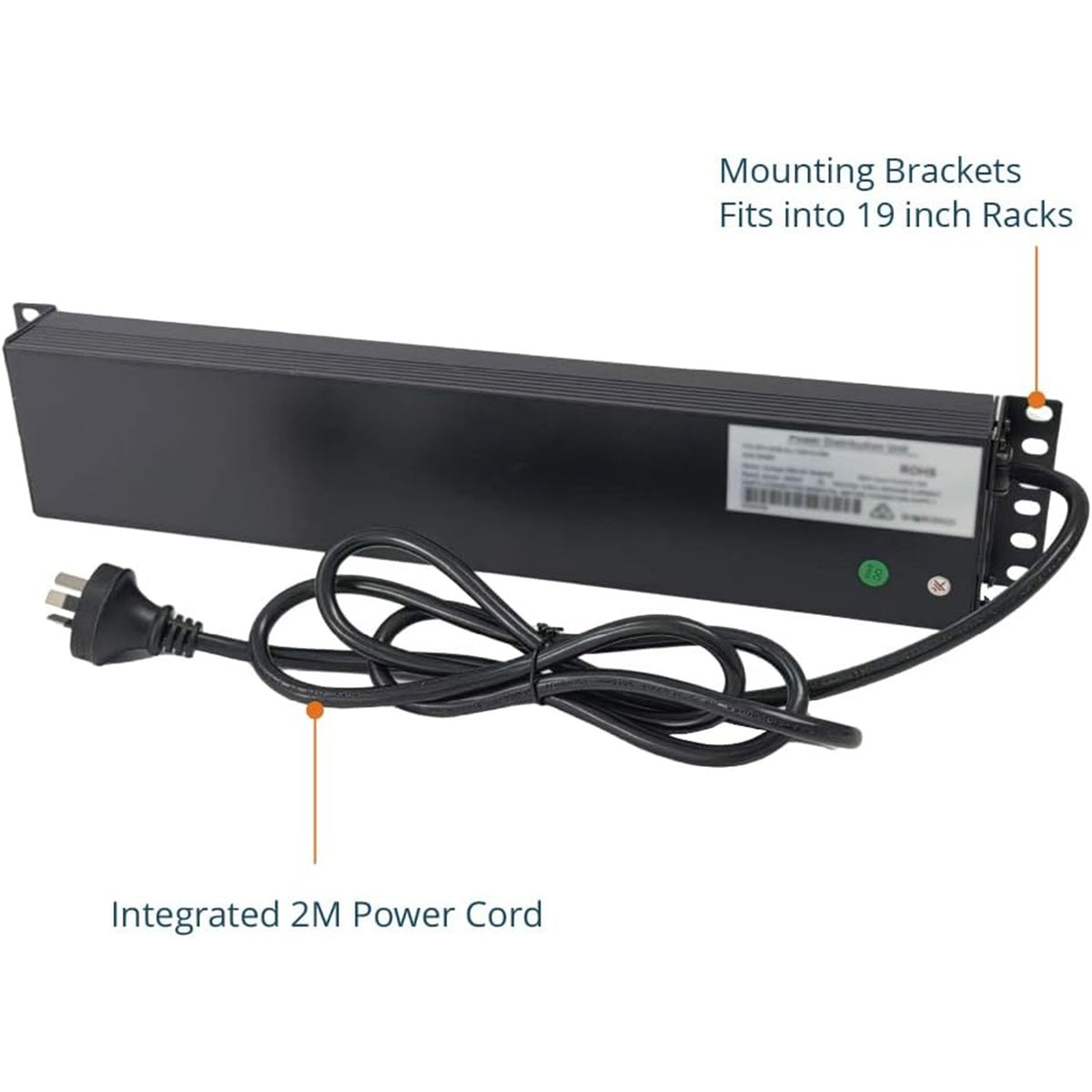 Tecmojo 2U Rack Mount PDU 12 Outlet Power Strip with Overload Protection, Power Distribution Unit for 19 Inch Server Cabinet, 2m Power Cord, 10A 250V 50/60HZ, Black