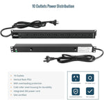 Tecmojo Vertical PDU Power Strip, 10 Outlets Rack Mount Power Distribution Unit for Server Cabinet, 10A Power Plug with 2m Power Cord, Overload Protection, 250V 50/60HZ, Black