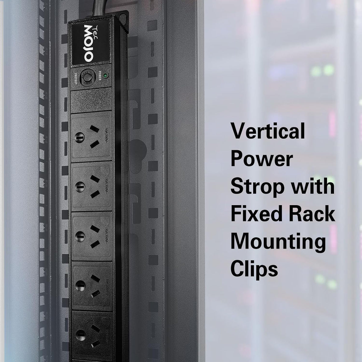 Tecmojo Vertical PDU Power Strip, 10 Outlets Rack Mount Power Distribution Unit for Server Cabinet, 10A Power Plug with 2m Power Cord, Overload Protection, 250V 50/60HZ, Black