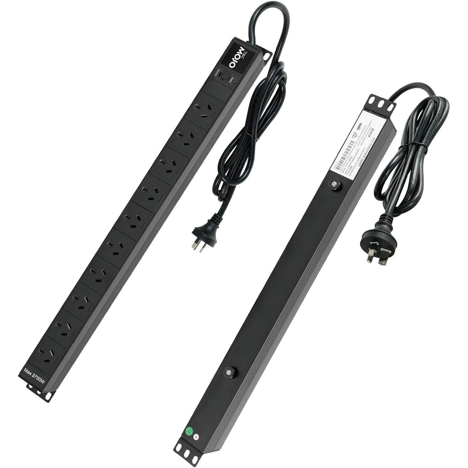 Tecmojo Vertical PDU Power Strip, 10 Outlets Rack Mount Power Distribution Unit for Server Cabinet, 15A Power Plug with 2m Power Cord, Overload Protection, 250V 50/60HZ, Black
