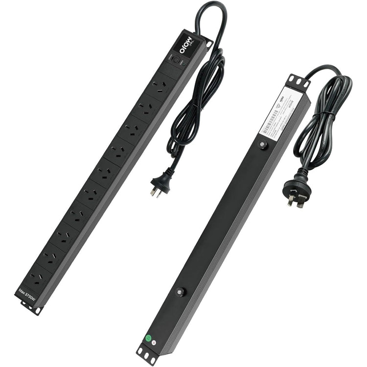 Tecmojo Vertical PDU Power Strip, 10 Outlets Rack Mount Power Distribution Unit for Server Cabinet, 15A Power Plug with 2m Power Cord, Overload Protection, 250V 50/60HZ, Black