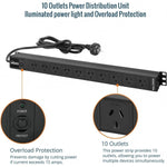 Tecmojo Vertical PDU Power Strip, 10 Outlets Rack Mount Power Distribution Unit for Server Cabinet, 15A Power Plug with 2m Power Cord, Overload Protection, 250V 50/60HZ, Black