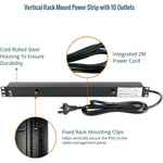 Tecmojo Vertical PDU Power Strip, 10 Outlets Rack Mount Power Distribution Unit for Server Cabinet, 15A Power Plug with 2m Power Cord, Overload Protection, 250V 50/60HZ, Black