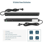 Tecmojo Vertical PDU Power Strip, 10 Outlets Rack Mount Power Distribution Unit for Server Cabinet, 15A Power Plug with 2m Power Cord, Overload Protection, 250V 50/60HZ, Black