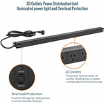 Tecmojo Vertical PDU Power Strip, 20 Outlets Rack Mount Power Distribution Unit for Server Cabinet, 10A Power Plug with 2m Power Cord, Overload Protection, 250V 50/60HZ