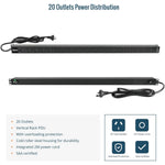 Tecmojo Vertical PDU Power Strip, 20 Outlets Rack Mount Power Distribution Unit for Server Cabinet, 15A Power Plug with 2m Power Cord, Overload Protection, 250V 50/60HZ, Black