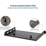 Tecmojo 1U Rack Shelf, Rack Mount Shelf with Anti-Slip Stops-254 mm Deep, Vented Cantilever Tray for 19 inch Server Racks & Cabinets, Good Air Circulation, Weight Capacity 25 kg/55lbs, 2 Pack, Black