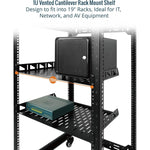 Tecmojo 1U Rack Shelf, Rack Mount Shelf with Anti-Slip Stops-254 mm Deep, Vented Cantilever Tray for 19 inch Server Racks & Cabinets, Good Air Circulation, Weight Capacity 25 kg/55lbs, 2 Pack, Black